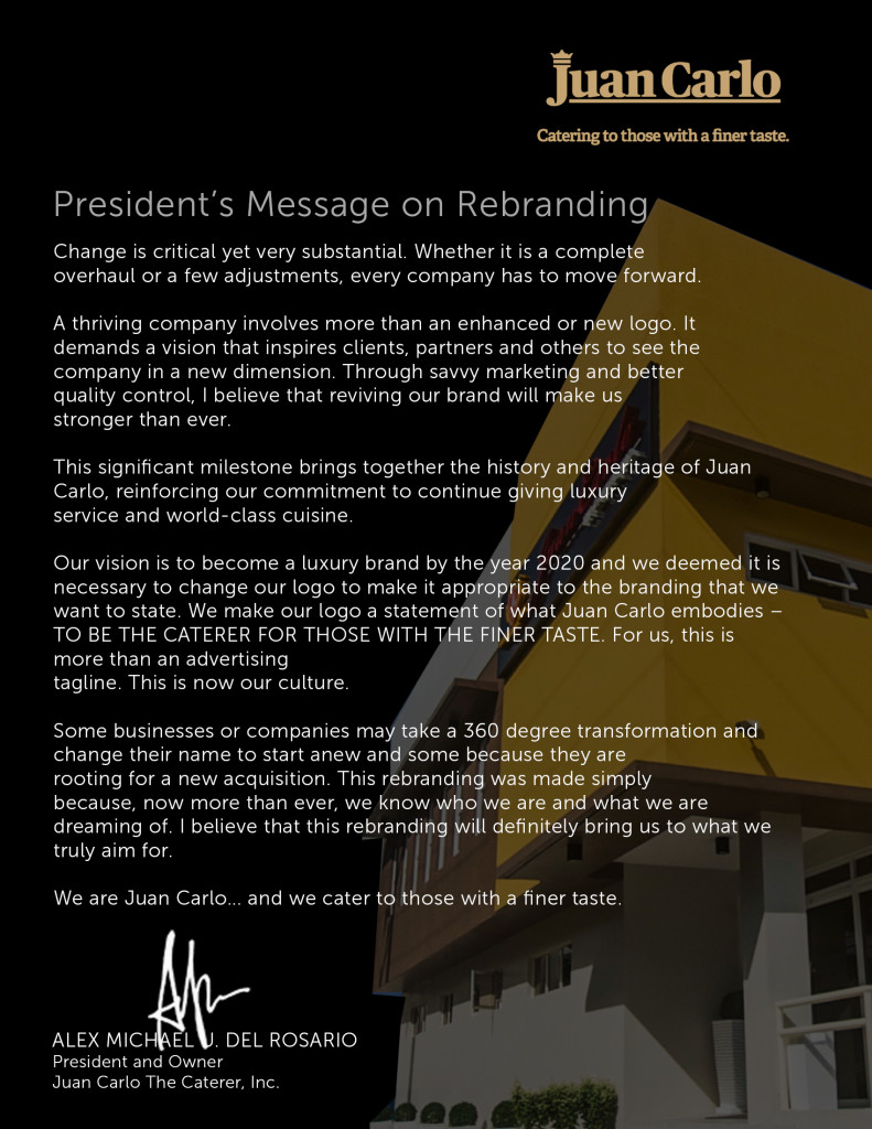 president message on rebranding