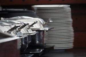 Plates and Chafing dished from a wedding catering service