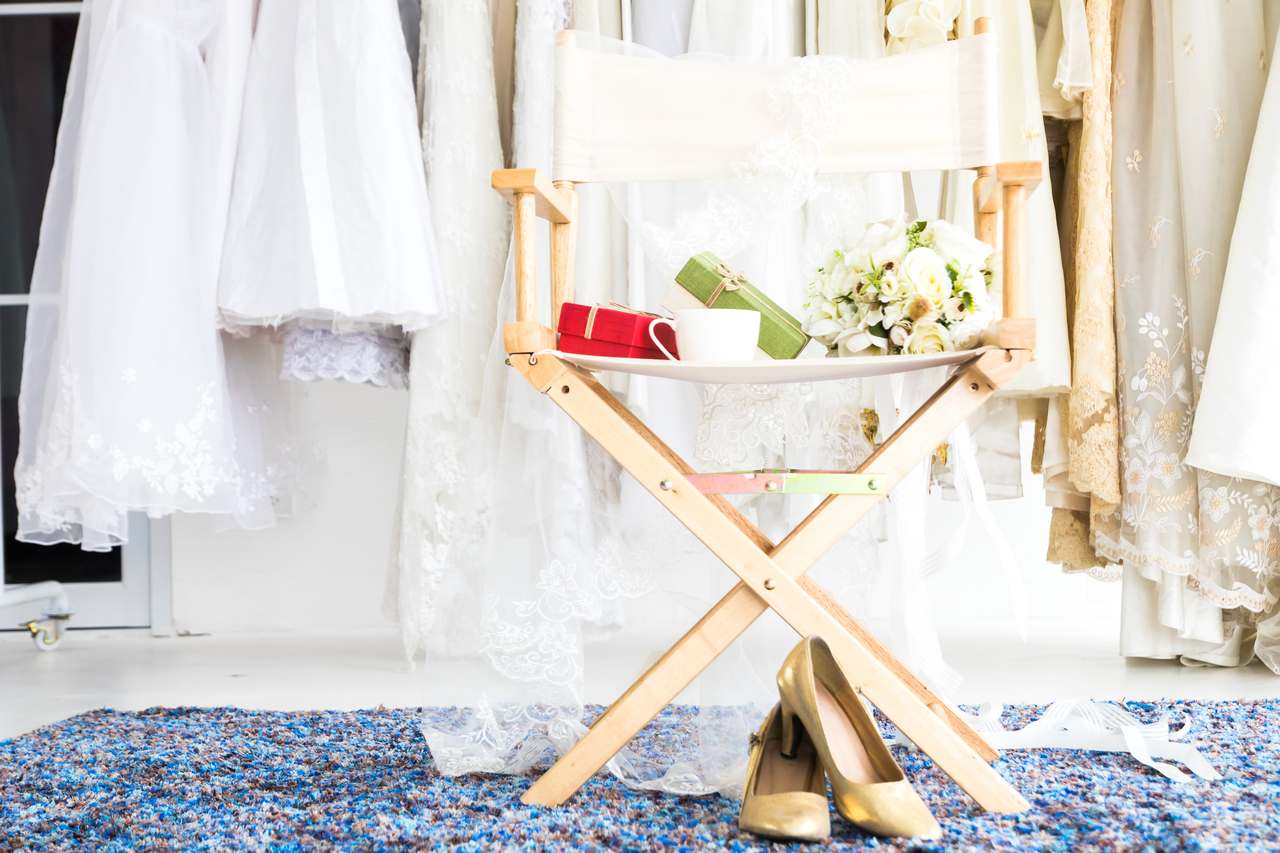 A chair with bridal items