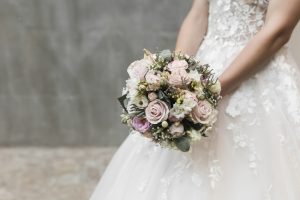 Close up of a bride holding a bouquet