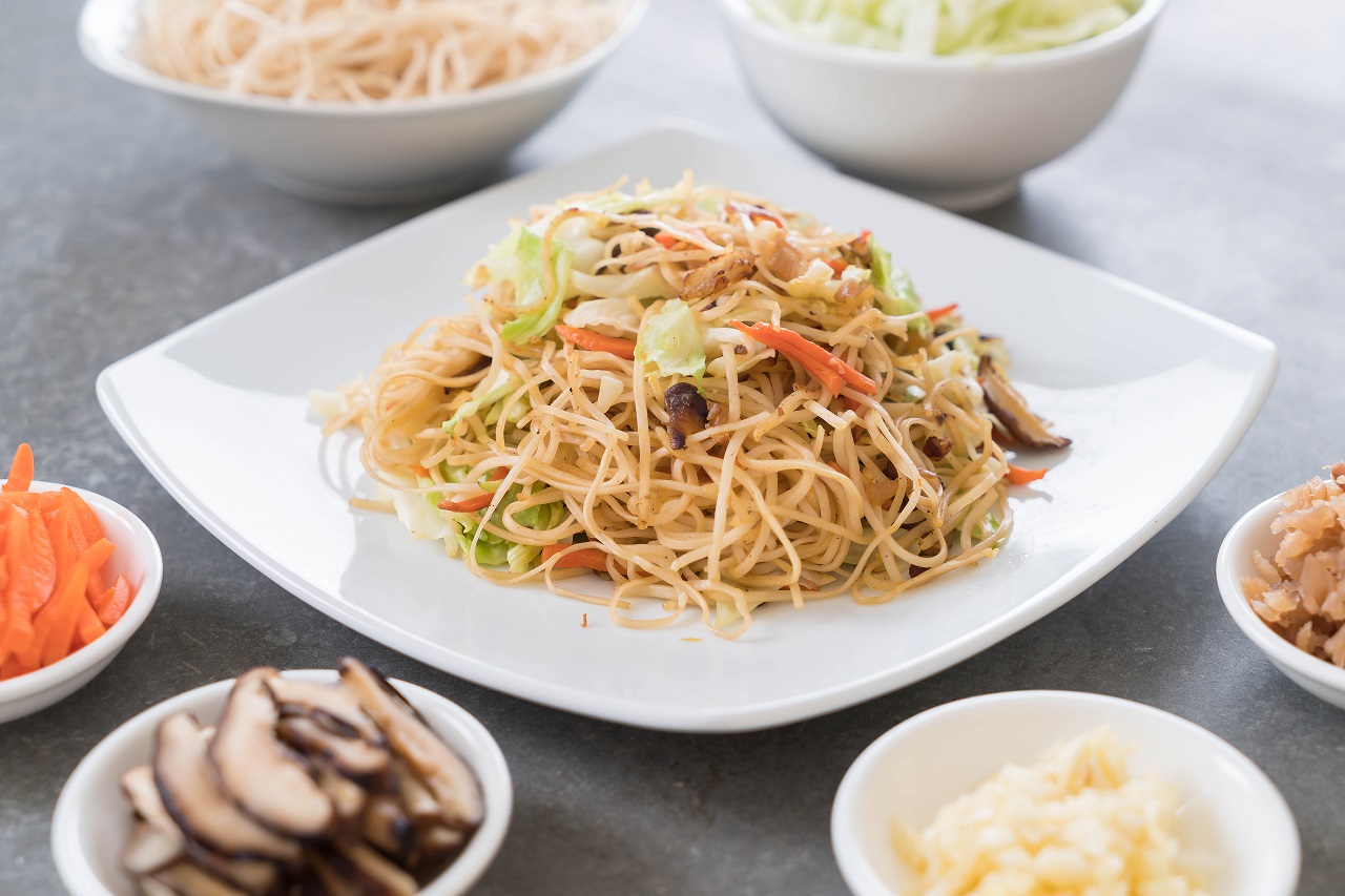 A plate of egg noodles