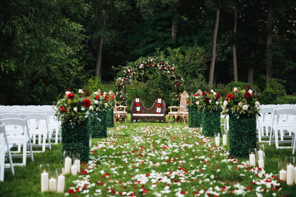 An outdoor rustic farmstead wedding