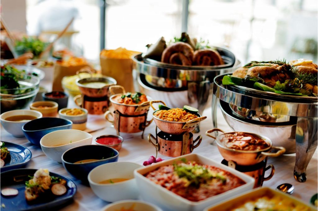 A catering buffet at a private party